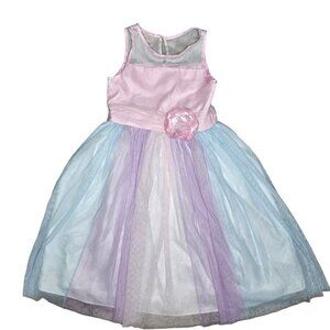 Emily West Girl Dress size 5 Pink & Pastel rainbowTulle Skirt with Flower Accent